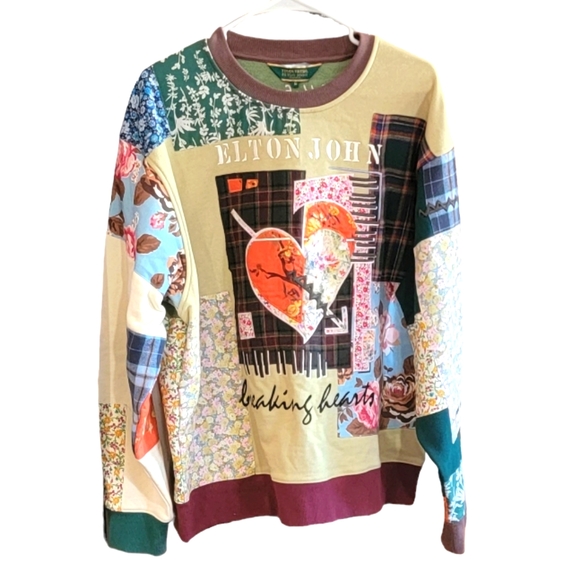 Teddy Fresh Tops - TEDDY FRESH Patchwork Elton John Breaking Hearts Sweatshirt